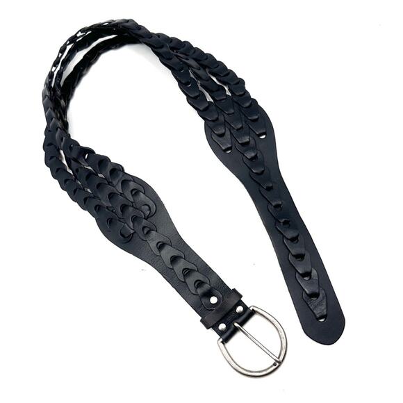 ANOTHER LINE INC black Triple BRAIDED wide BELT Women\'s Size LARGE silver buckle main image 9